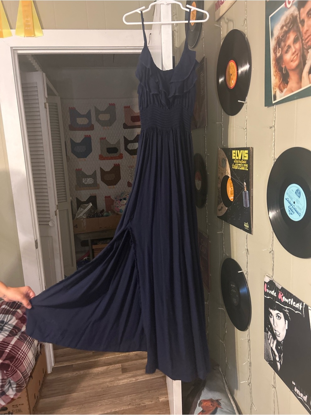 Body Central Navy Ruffle Maxi Dress